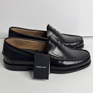 New Massimo Dutti Shoes Mens 8 41 Black Leather Penny Loafers Slip On Preppy